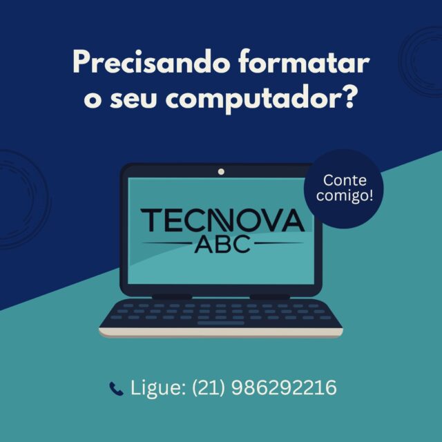 💻⚠️ Está precisando formatar o seu computador?
Não se preocupe, a TecNova ABC resolve pra você!

✅ Formatação rápida e segura
✅ Otimização de desempenho
✅ Atendimento especializado

Entre em contato agora mesmo e tenha o seu PC funcionando como novo! 🚀

📞 Ligue: (21) 98629-2216
💬 Ou mande uma mensagem!

👉 Conte com a gente para cuidar da sua tecnologia!

#FormataçãoDePC #SuporteTecnico #ManutençãoDeComputadores #TecNovaABC #Tecnologia #ServiçosTI